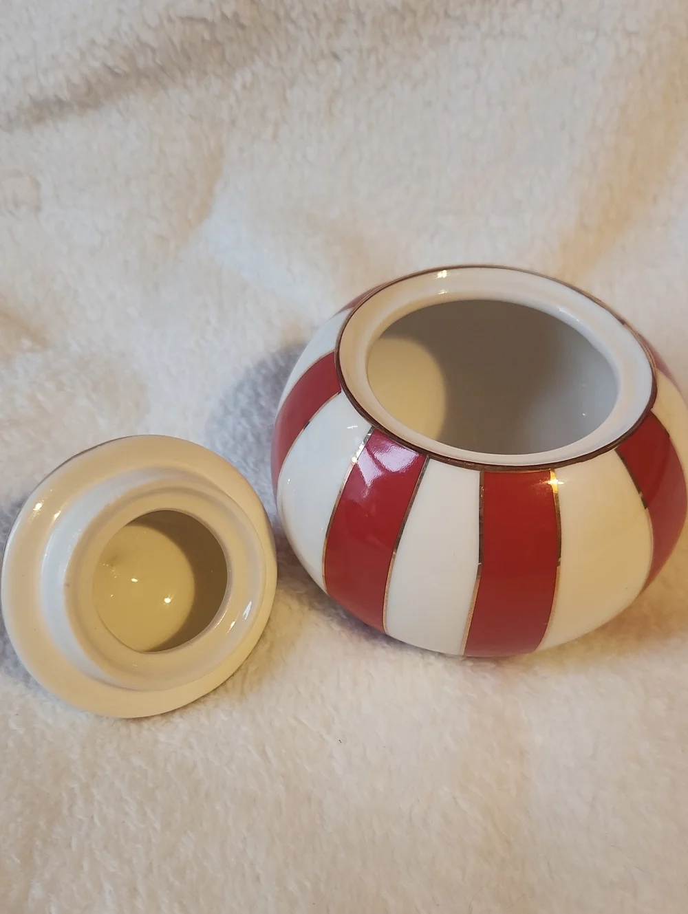 Grace Teawear, Fine Porcelain, Red and White Striped Creamer and Sugar Set